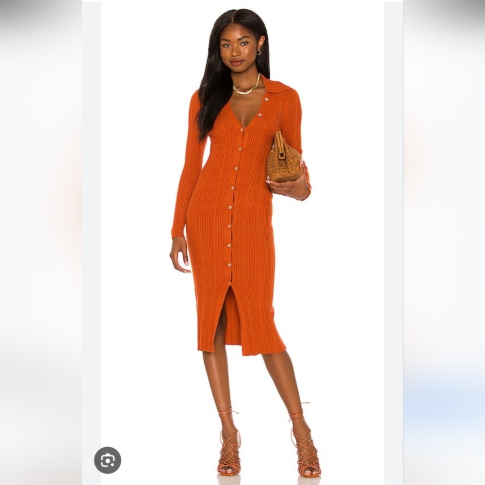 House of Harlow 1960, Carmen Knit Dress in Spiced Amber, Ribbed,Sz. L